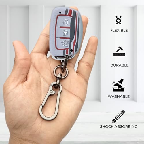 KEYCEPT Tristar Key Cover for Hyundai Grand i10 NIOS Asta| Venue| i20| Aura| Creta| Exter| i20 Elite| Verna 4s| i20 Active| Venue Sx| Elantra 3 Button Smart Key with Keychain. (Type 1, Grey) - Image 5