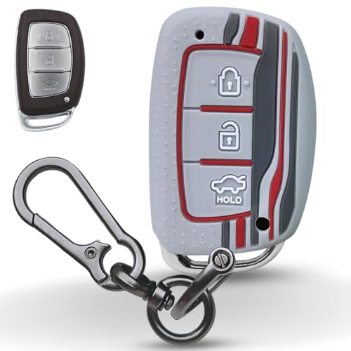 KEYCEPT Tristar Key Cover for Hyundai Grand i10 NIOS Asta| Venue| i20| Aura| Creta| Exter| i20 Elite| Verna 4s| i20 Active| Venue Sx| Elantra 3 Button Smart Key with Keychain. (Type 1, Grey) - Image 1