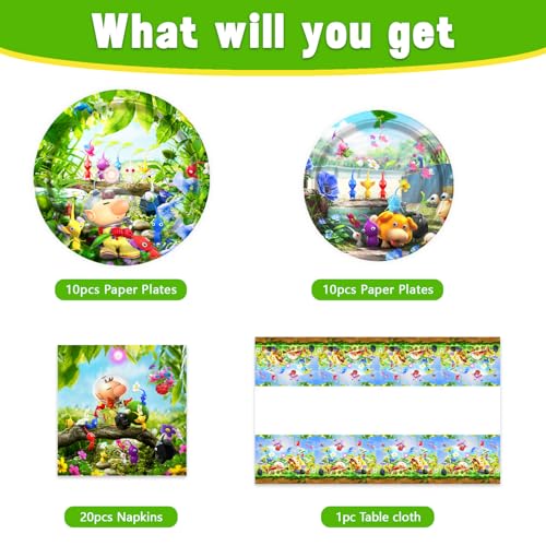 Fuyhiuous Pikmin Party Supplies 41Pack include 20 plates 20 napkins 1 tablecloth for birthday party Decoration Pikmin - Image 5