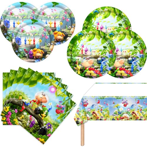 Fuyhiuous Pikmin Party Supplies 41Pack include 20 plates 20 napkins 1 tablecloth for birthday party Decoration Pikmin - Image 1