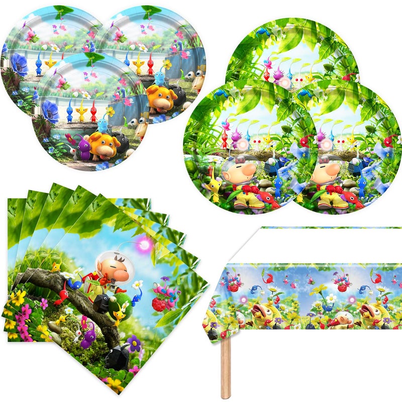 Fuyhiuous Pikmin Party Supplies 41Pack include 20 plates 20 napkins 1 tablecloth for birthday party Decoration Pikmin - Image 3
