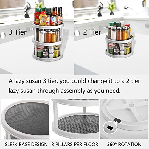 Yesland 3 Tier Lazy Susan Turntable - 12'' Round Tiered Rotating Kitchen Spice Organizer and Non-Skid Organization Storage Container - Tiered Tray for Fruit, Snacks, Cosmetic, Pantry, Bathroom(Grey) - Image 5