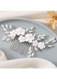 Latious Latious Flower Bride Wedding Hair Comb Silver Pearl Bridal Hair Clip Hair Piece Hair Accessories for Women and Girls 