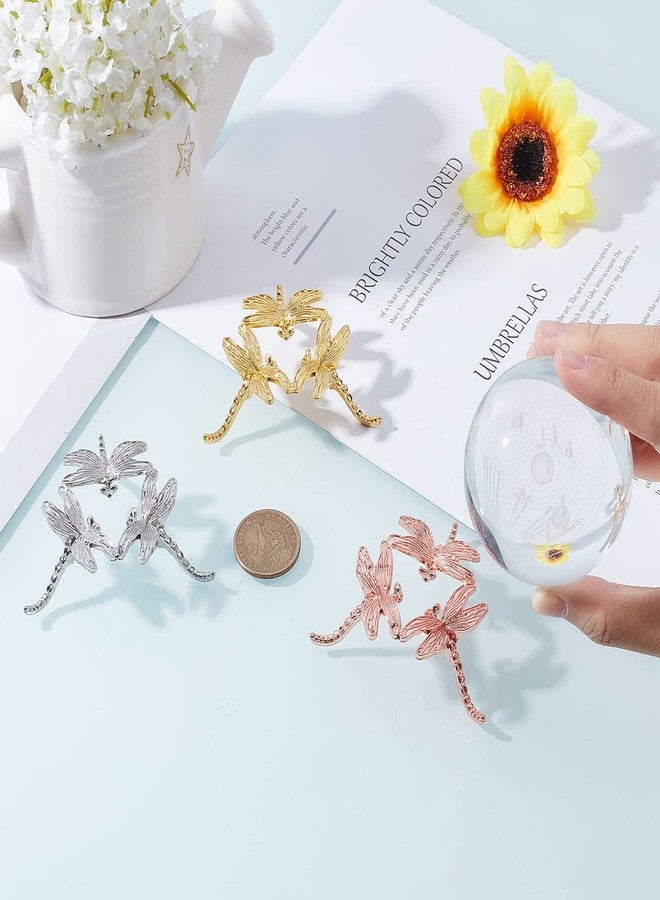 BENECREAT 3 Colors Metal Crystal Ball Stand, Alloy Dragonfly Globe Sphere Display Holder Rack Ornaments for Table Desktop Office Home Decor - Image 5