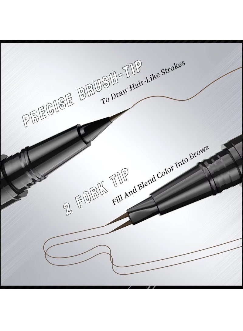 HelloKiss قلم حواجب سائل دقيق مع فرشاة رأس مزدوجة 2 طرف قلم حواجب ميكروبليدنج قلم حواجب منحني ، قلم عين مقاوم للماء يدوم طويلاً لون أسود 05 - Image 5