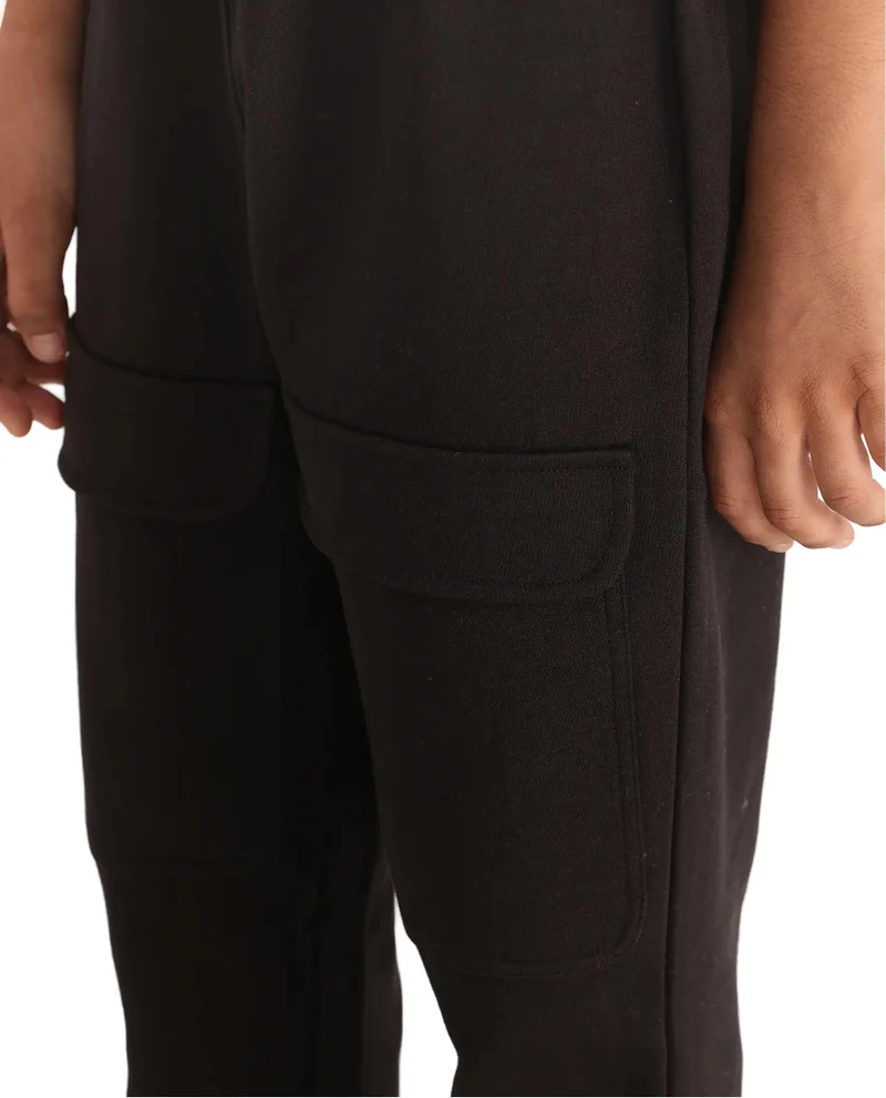 Rare Ones Rare Ones Kids Tami Black Cotton Poly Regular Fit Multipocket Solid Trackpant