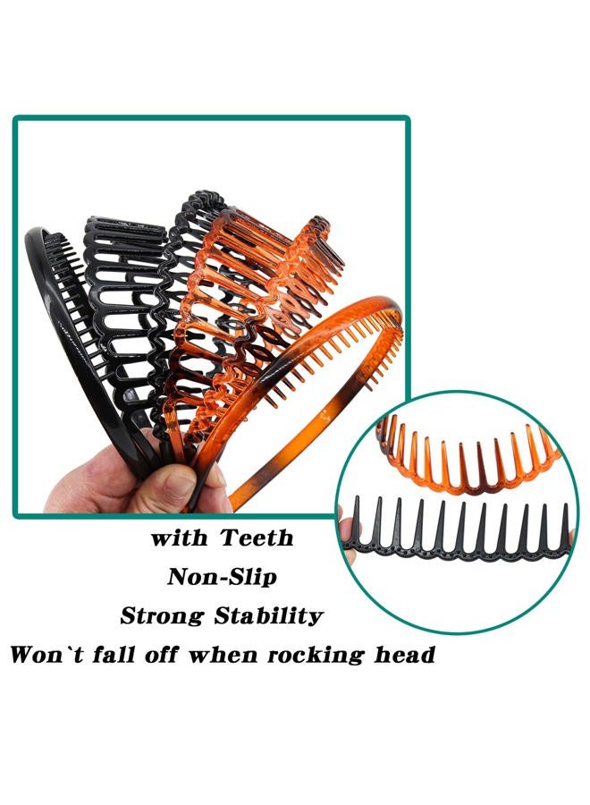 Yeshan Teeth Comb Headbands for Women and Girls Zig Zag Shark Tooth Headbands for Women's Hair Plastic Non-Slip Black and Brown Thin Hair Hoops,Pack of 6 - Image 3