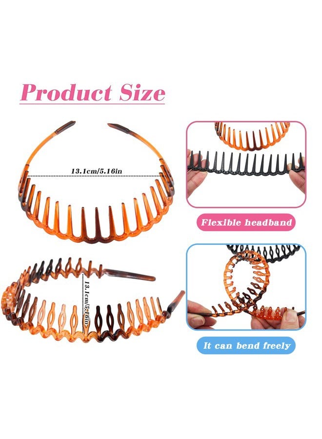 Yeshan Teeth Comb Headbands for Women and Girls Zig Zag Shark Tooth Headbands for Women's Hair Plastic Non-Slip Black and Brown Thin Hair Hoops,Pack of 6 - Image 2