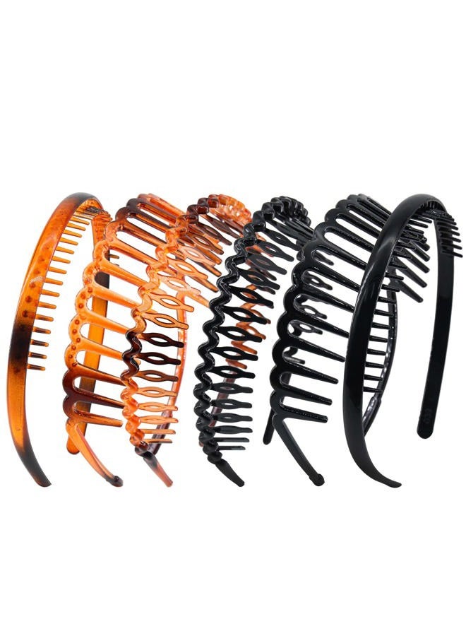 Yeshan Teeth Comb Headbands for Women and Girls Zig Zag Shark Tooth Headbands for Women's Hair Plastic Non-Slip Black and Brown Thin Hair Hoops,Pack of 6 - Image 1