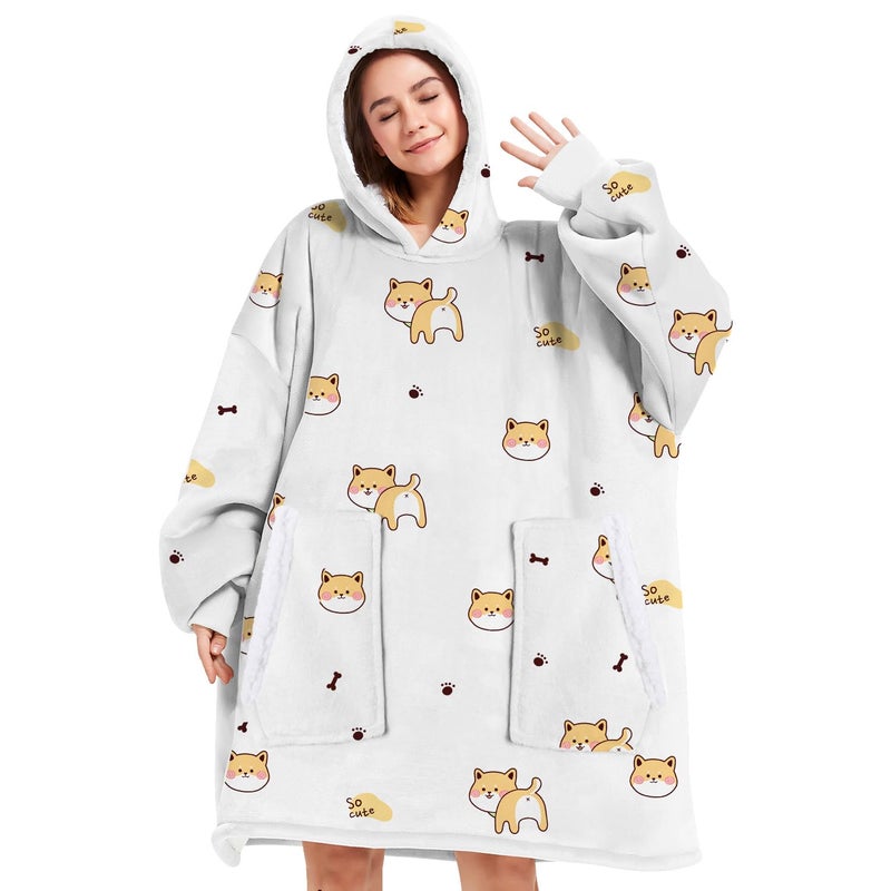 Gocvo Wearable Blanket Hoodie Gifts for Adults Mom Women Men Oversized Fluffy Hoodie Cozy Hideout Hoodie Sweatshirt Sweater Blanket with Pocket (Dogs) - Image 1