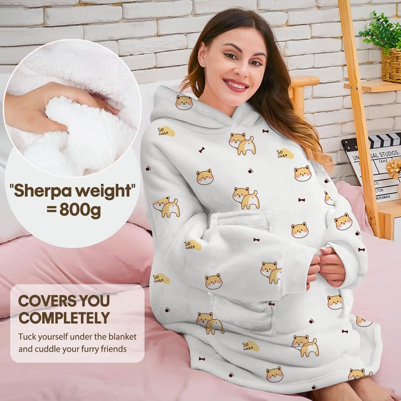 Gocvo Wearable Blanket Hoodie Gifts for Adults Mom Women Men Oversized Fluffy Hoodie Cozy Hideout Hoodie Sweatshirt Sweater Blanket with Pocket (Dogs) - Image 2