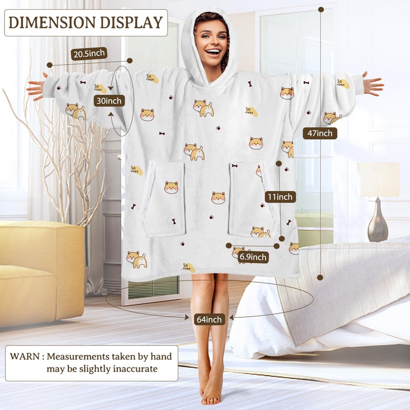 Gocvo Wearable Blanket Hoodie Gifts for Adults Mom Women Men Oversized Fluffy Hoodie Cozy Hideout Hoodie Sweatshirt Sweater Blanket with Pocket (Dogs) - Image 4