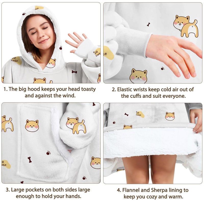 Gocvo Wearable Blanket Hoodie Gifts for Adults Mom Women Men Oversized Fluffy Hoodie Cozy Hideout Hoodie Sweatshirt Sweater Blanket with Pocket (Dogs) - Image 3