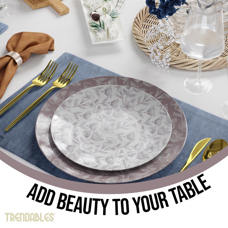 Trendables Disposable Dinnerware Decorative Plates Plastic Disposable Plates Set For 40 Guests 40 x 8 Inch Dessert Plate & 40 x 10 Inch Wedding Party Plate Set Blossom Circle - Image 5