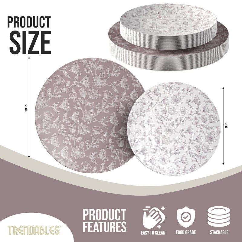 Trendables Disposable Dinnerware Decorative Plates Plastic Disposable Plates Set For 40 Guests 40 x 8 Inch Dessert Plate & 40 x 10 Inch Wedding Party Plate Set Blossom Circle - Image 2