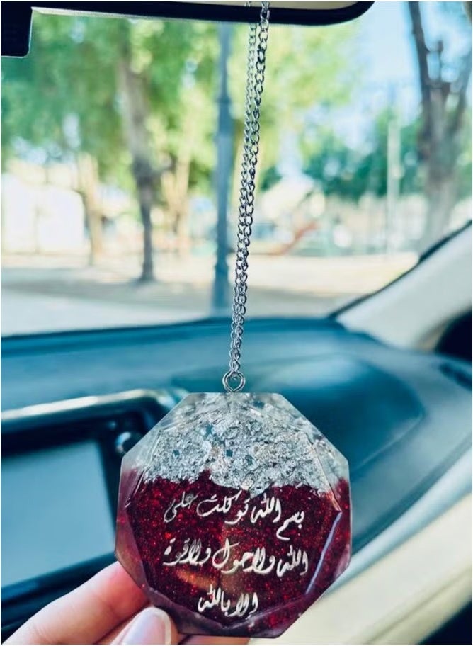 One-sided pendant for car decoration, elegant, embroidered with silver leaf, made of fine resin - Image 1