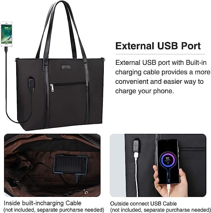 TANTO Laptop Tote Bag for Women 17.3 Inch Laptop Bag Large Teacher Tote Bag Waterproof Nylon Work Bag with Wristlet Wallet Computer Tote Bag Handbag Satchel Shoulder Bag (2pcs) - Image 4