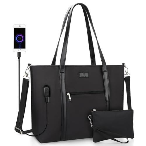 TANTO Laptop Tote Bag for Women 17.3 Inch Laptop Bag Large Teacher Tote Bag Waterproof Nylon Work Bag with Wristlet Wallet Computer Tote Bag Handbag Satchel Shoulder Bag (2pcs) - Image 1