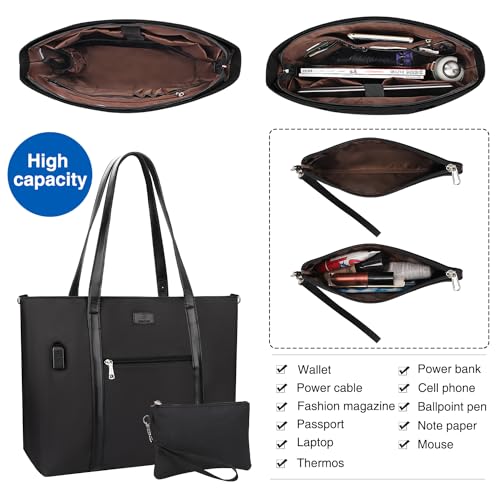 TANTO Laptop Tote Bag for Women 17.3 Inch Laptop Bag Large Teacher Tote Bag Waterproof Nylon Work Bag with Wristlet Wallet Computer Tote Bag Handbag Satchel Shoulder Bag (2pcs) - Image 2