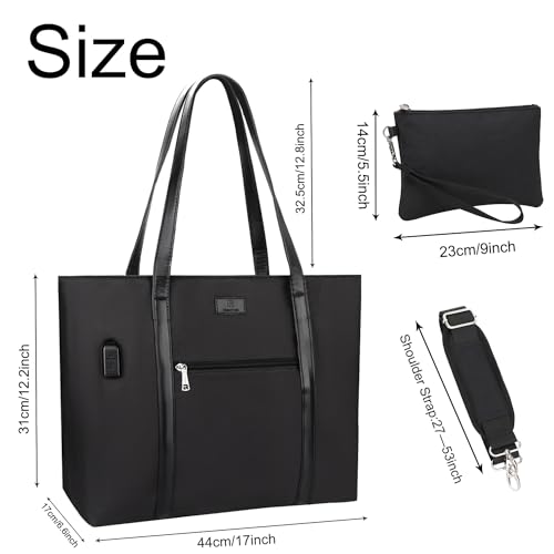 TANTO Laptop Tote Bag for Women 17.3 Inch Laptop Bag Large Teacher Tote Bag Waterproof Nylon Work Bag with Wristlet Wallet Computer Tote Bag Handbag Satchel Shoulder Bag (2pcs) - Image 5