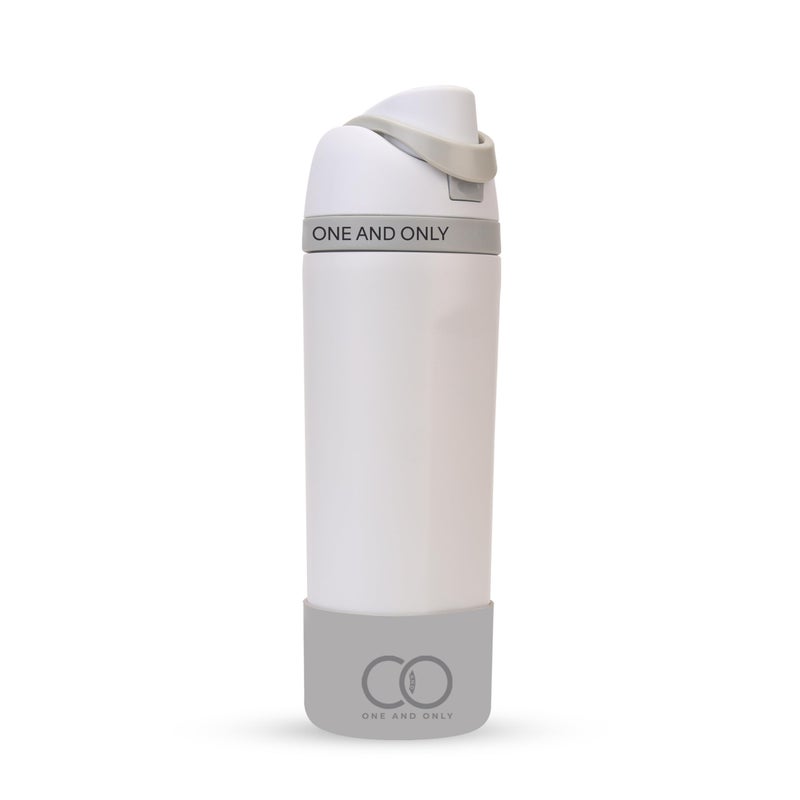 ONE AND ONLY Kids Water Bottle with Push Button Stainless Steel 550ml White Sipper BPA-Free, Double-Walled Insulation | Perfect for School, Office, Home, Gym - Image 5