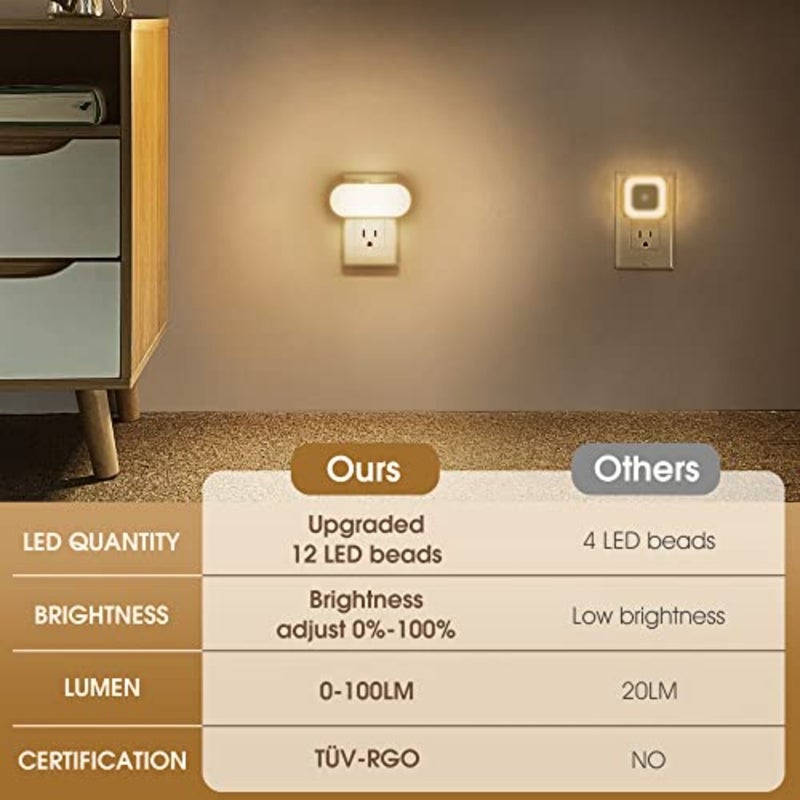 Night Lights Plug into Wall, [2 Pack] 1W 3000K Led Night Light with Dusk to Dawn Sensor, Dimmable Night Light from 0LM to 100LM for Bathroom Hallway Bedroom Room Stairway - Image 5