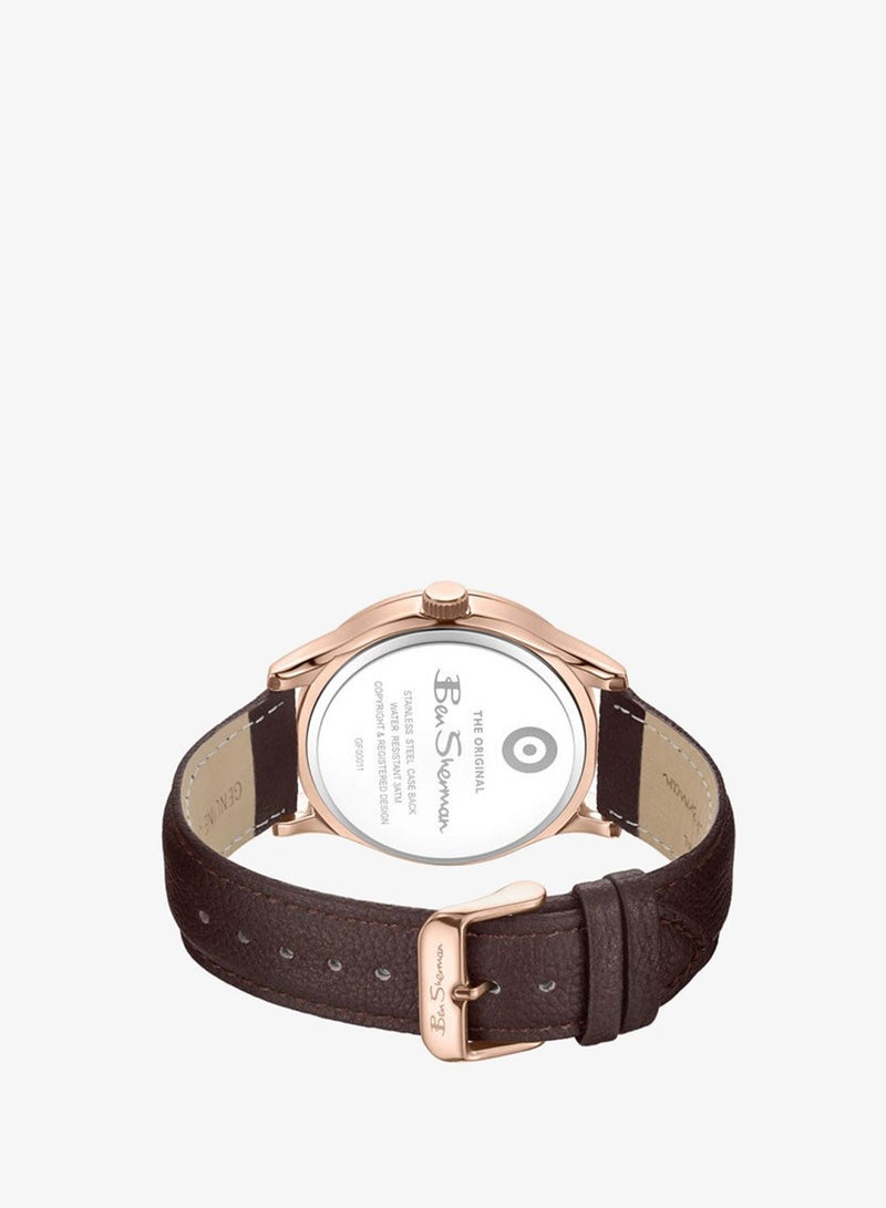 Ben Sherman St Albans Blue Dial Brown Genuine Leather Strap Multifunction Watch for Men, 43.5mm - Image 3