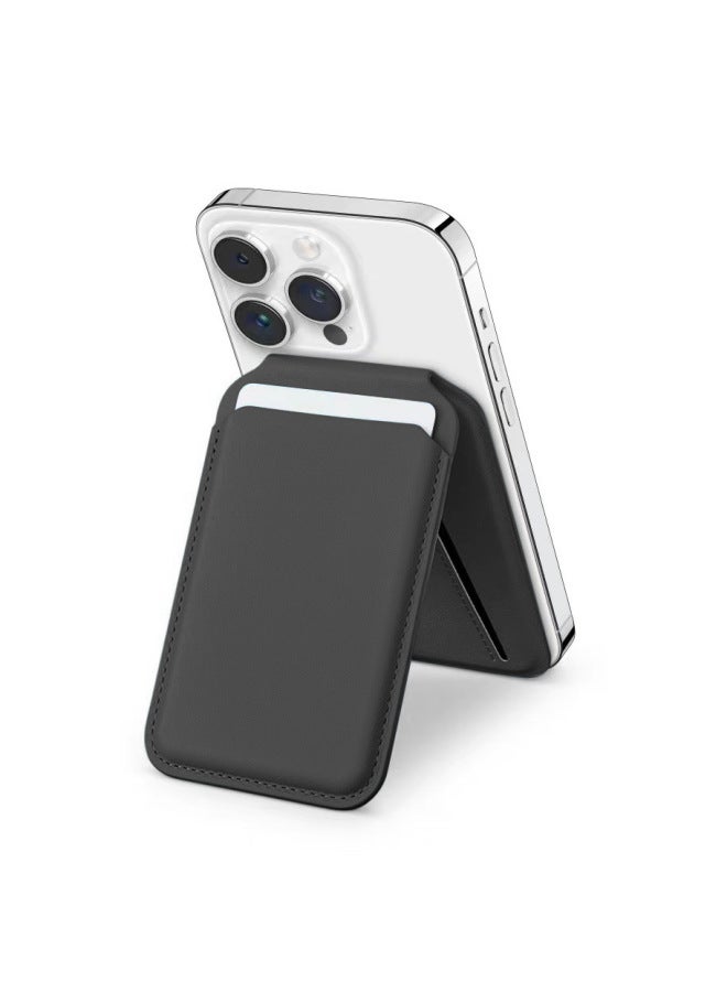 Magsafe Magnetic Suction Leather Card Bag Wallet 12/13/14/15Pro Max Metal Hinge Phone Holder-Specifications:Black - Image 1