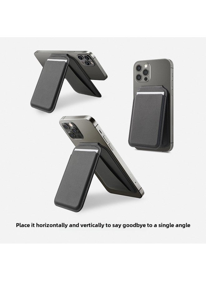 Magsafe Magnetic Suction Leather Card Bag Wallet 12/13/14/15Pro Max Metal Hinge Phone Holder-Specifications:Black - Image 3
