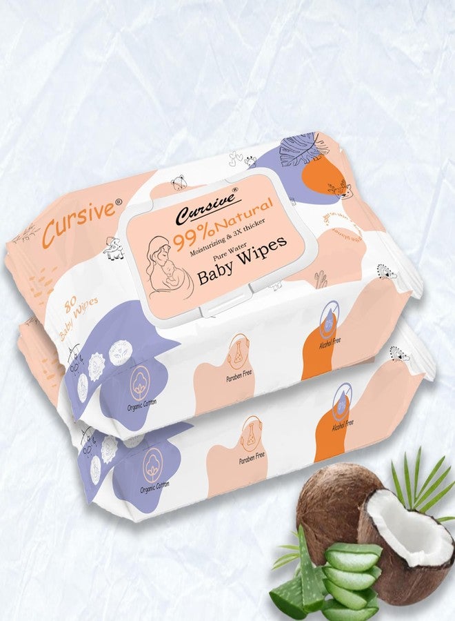 Cursive Soft Cleansing Baby Wipes with Lid | 80 Wipes x Pack of 2-160 Wipes | Extra Thick & Moist Wet Wipes for Baby's | Prevents Rashes & Redness with Goodness of Aloe Vera, Vitamin E & Coconet Oil - Image 3