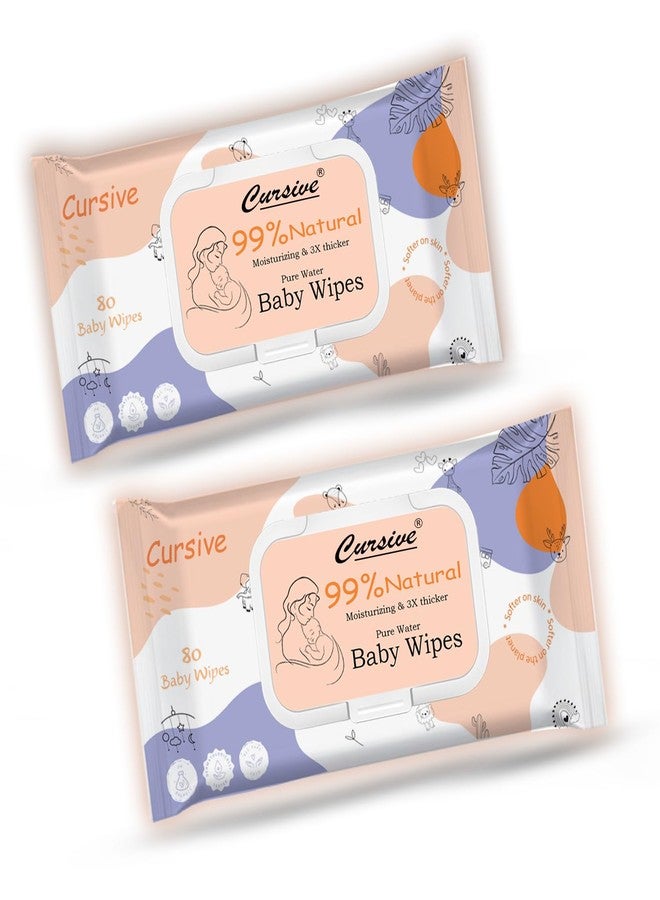 Cursive Soft Cleansing Baby Wipes with Lid | 80 Wipes x Pack of 2-160 Wipes | Extra Thick & Moist Wet Wipes for Baby's | Prevents Rashes & Redness with Goodness of Aloe Vera, Vitamin E & Coconet Oil - Image 1