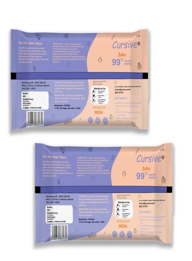Cursive Soft Cleansing Baby Wipes with Lid | 80 Wipes x Pack of 2-160 Wipes | Extra Thick & Moist Wet Wipes for Baby's | Prevents Rashes & Redness with Goodness of Aloe Vera, Vitamin E & Coconet Oil - Image 2