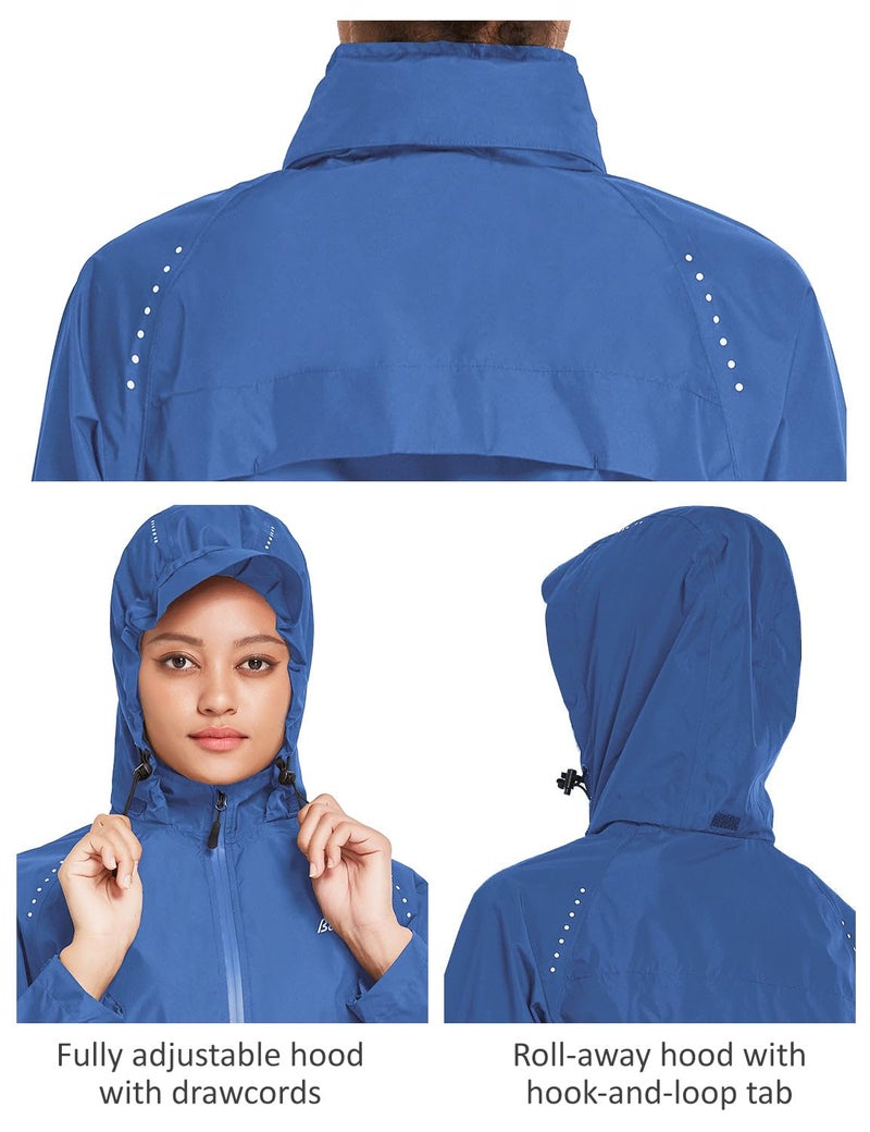 baleaf Women's Running Rain Jackets Waterproof Hooded Windbreaker Packable Lightweight Cycling Jacket Reflective Dark Blue M - Image 5