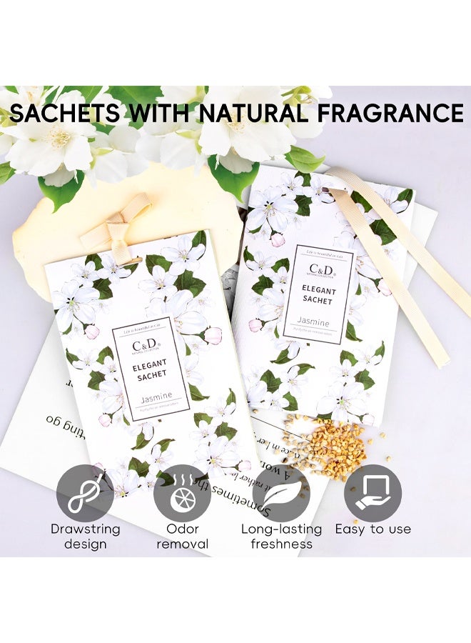 C&D 6 PCS Scented Sachet for Drawers and Closets, Long Lasting Air Freshener Sachets Bags, Hanging Potpourri Bags with Fragrances for House Room, Wardrobe and Car, Home Fragrance Products, Jasmine - Image 4
