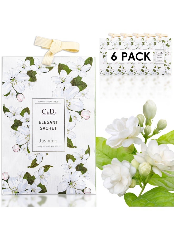 C&D 6 PCS Scented Sachet for Drawers and Closets, Long Lasting Air Freshener Sachets Bags, Hanging Potpourri Bags with Fragrances for House Room, Wardrobe and Car, Home Fragrance Products, Jasmine - Image 1