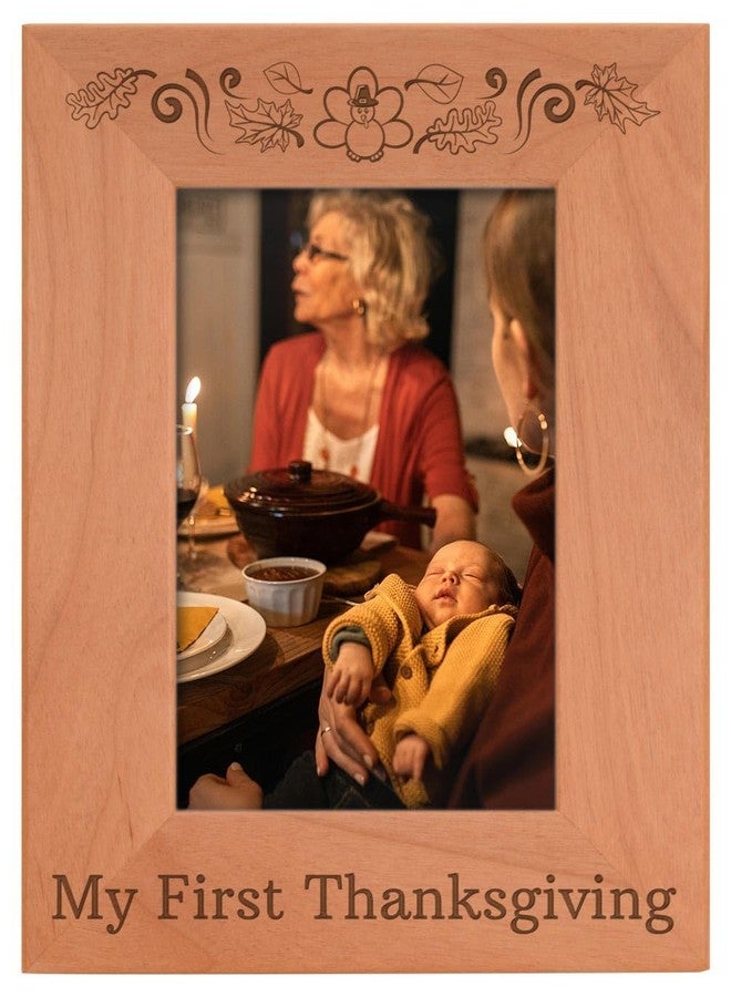 ذيس وير إطار صورة طفلي، إطار صورة طفلي الأول في عيد الشكر، إطار صورة خشبي محفور مقاس 4×6 - Image 1