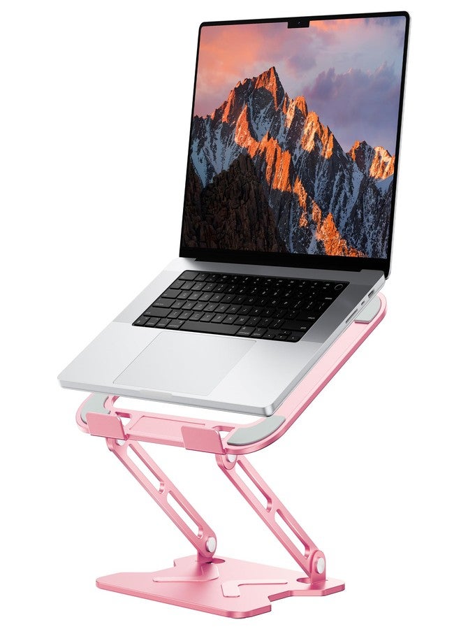 JCZT Adjustable Laptop Stand for Desk, Metal Foldable Laptop Riser, Pink - Image 1