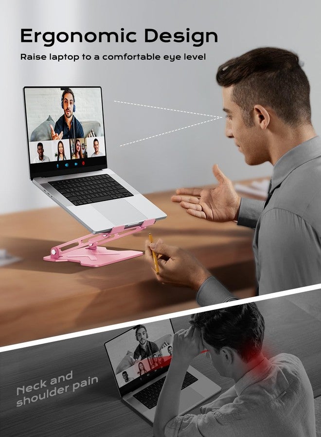 JCZT Adjustable Laptop Stand for Desk, Metal Foldable Laptop Riser, Pink - Image 2