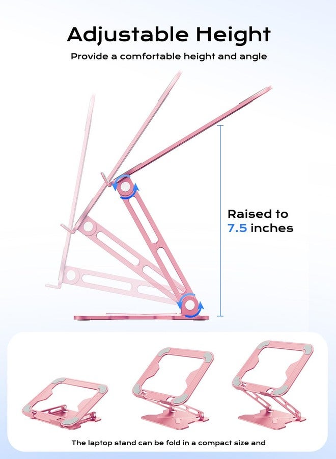 JCZT Adjustable Laptop Stand for Desk, Metal Foldable Laptop Riser, Pink - Image 3