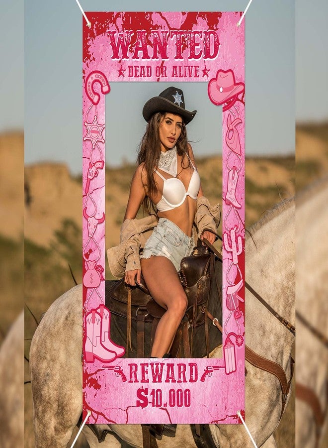 Sanixin Large Cowgirl Cowboy Party Decorations Western Wanted Photo Frame Banner for Wild West Birthda Decoration Supplies (Pink) - Image 4