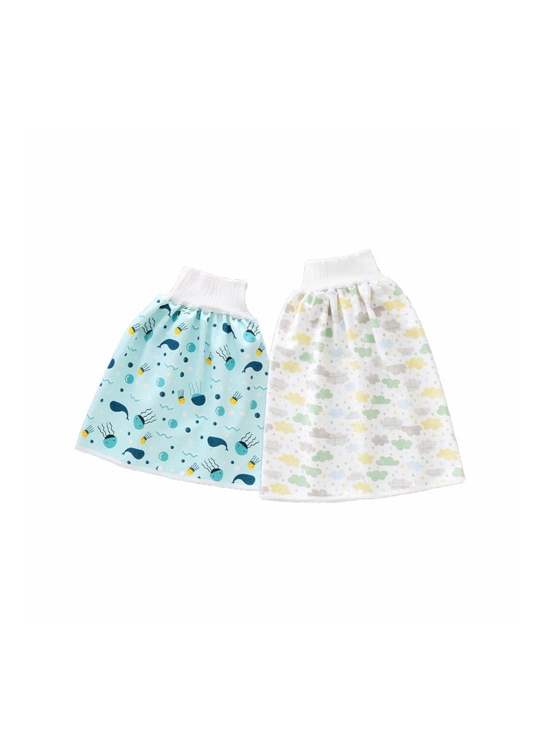2 Pack Baby Diaper Skirt Washable Waterproof Toddler Potty Training Skirt Cotton Toilet Training Nappy Skirt for Baby Boys Girls Multicolour - Image 1