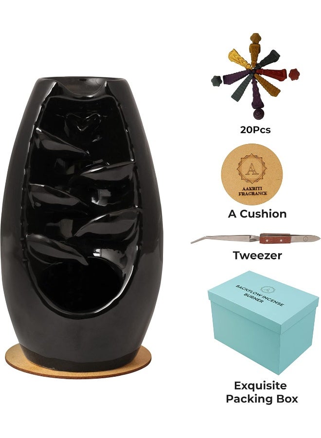 Aakriti Gallery حامل بخور سيراميك يدوي فاخر مع تدفق عكسي، موقد بخور، زينة للعلاج بالروائح، ديكور منزلي، تأمل، يوغا (شلال) - Image 5