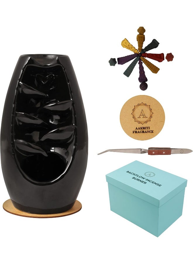 Aakriti Gallery حامل بخور سيراميك يدوي فاخر مع تدفق عكسي، موقد بخور، زينة للعلاج بالروائح، ديكور منزلي، تأمل، يوغا (شلال) - Image 1