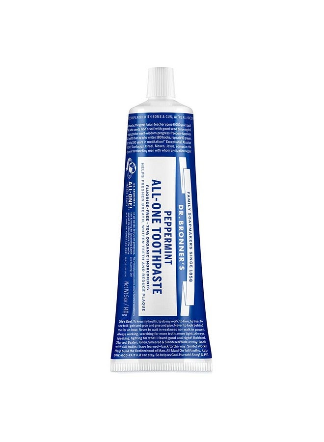 Dr. Bronner's Dr. Bronner’s - All-One Toothpaste (Peppermint, 5 ounce) - 70% Organic Ingredients, Natural and Effective, Fluoride-Free, SLS-Free, Helps Freshen Breath, Reduce Plaque, Whiten Teeth, Vegan - Image 1