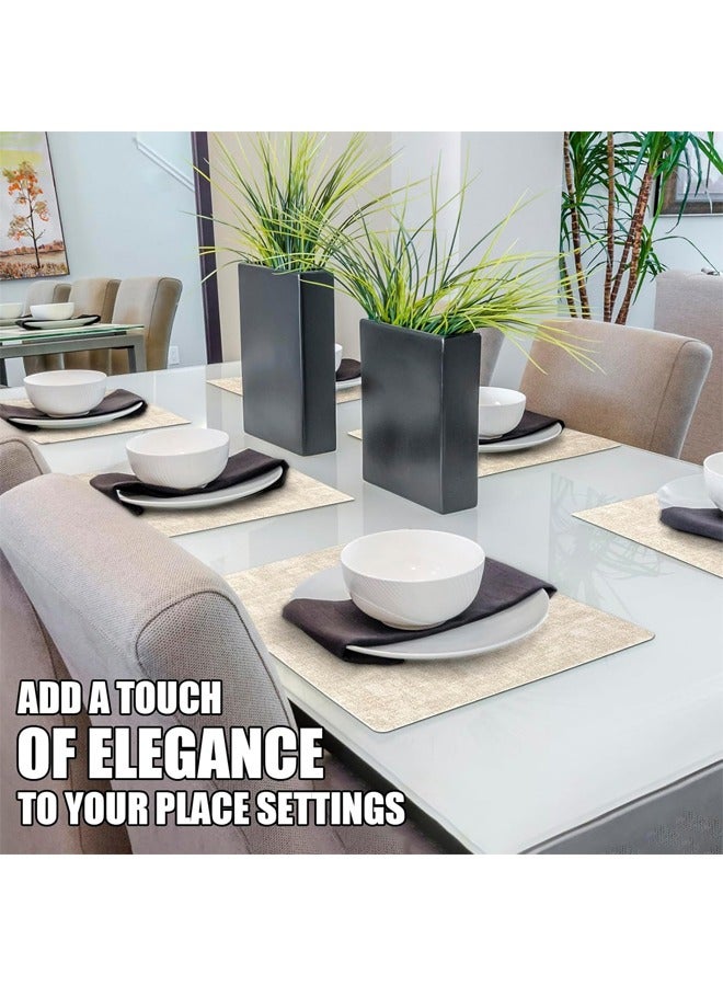 DUNISO 6 Piece Set of Faux Leather Placemats，Including 6 Placemats and 6 Coasters，Stain & Heat Resistant Table Place Mats，Waterproof Table Mats for Dining Table Indoor & Outdoor Use，Beige  - Image 2