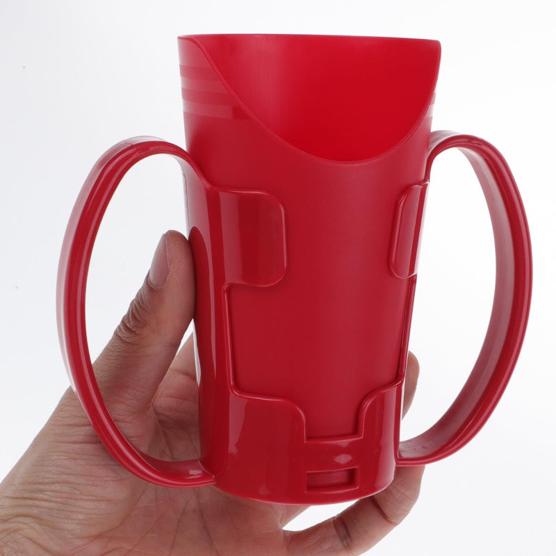 Red Anti Choking Elderly Water Cup with Double Handles and Angled Spout for Disabled Patients - Image 5