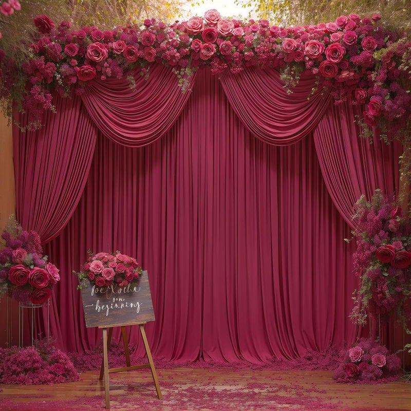 PARTISKY 24x10FT Burgundy Backdrop Curtains for Wedding Parties, Wrinkle Free Polyester Photography Backdrop Drapes for Wedding Baby Shower Birthday Parties Stage Background Stand Decorations 4x10ft,6 Panels - Image 5