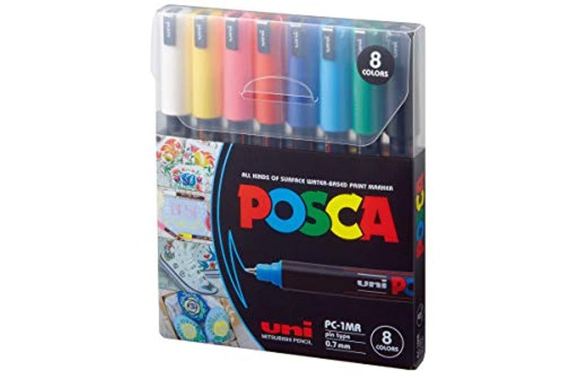مجموعة أقلام طلاء POSCA، 8 ألوان، PC-1MR، فائقة النعومة
