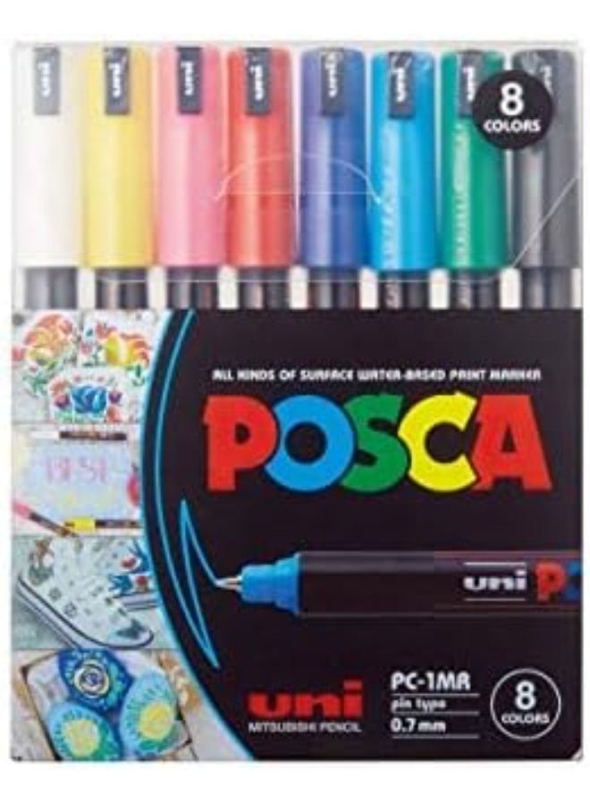 بوسكا مجموعة أقلام طلاء POSCA، 8 ألوان، PC-1MR، فائقة النعومة - Image 2
