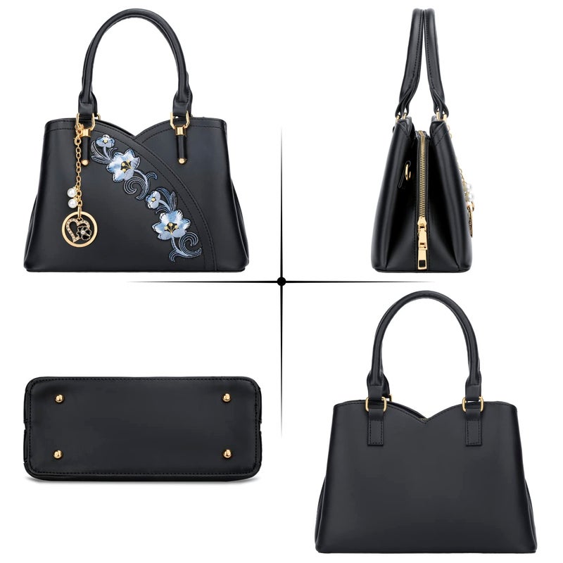 KKXIU Triple Compartments Purses and Handbags for Women Fashion Ladies Satchel Shoulder Top Handle Bag (A-Black) - Image 3